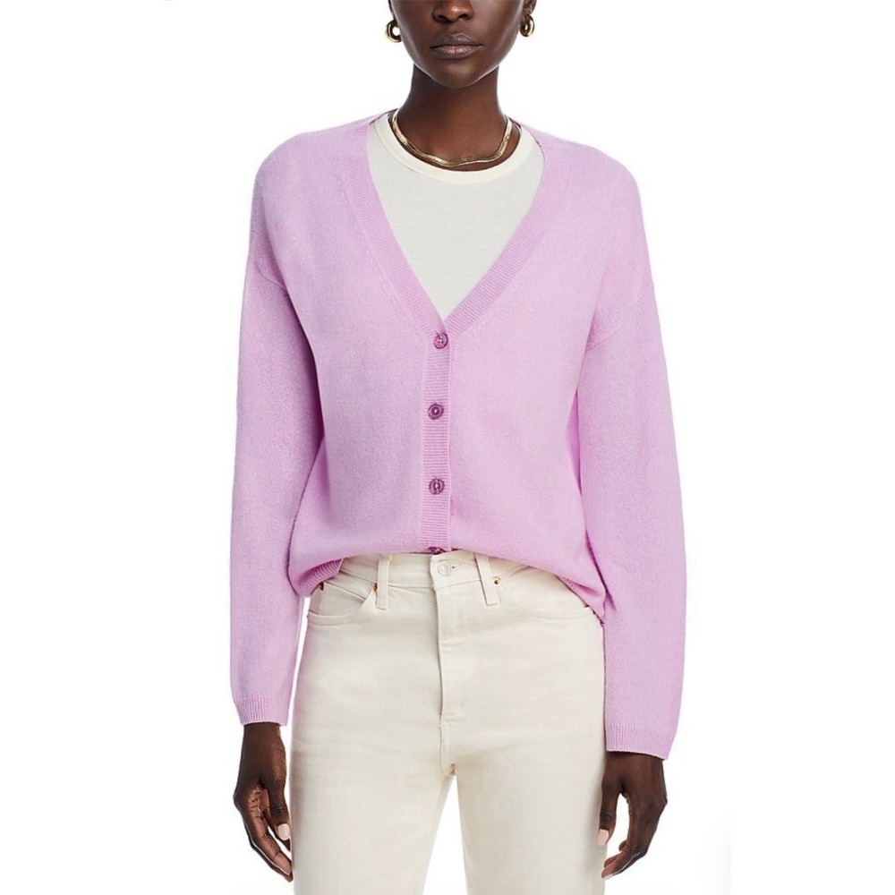 C by Bloomingdale's Pink 100% Cashmere Cardigan Sweater V-Neck S Pastel Coquette